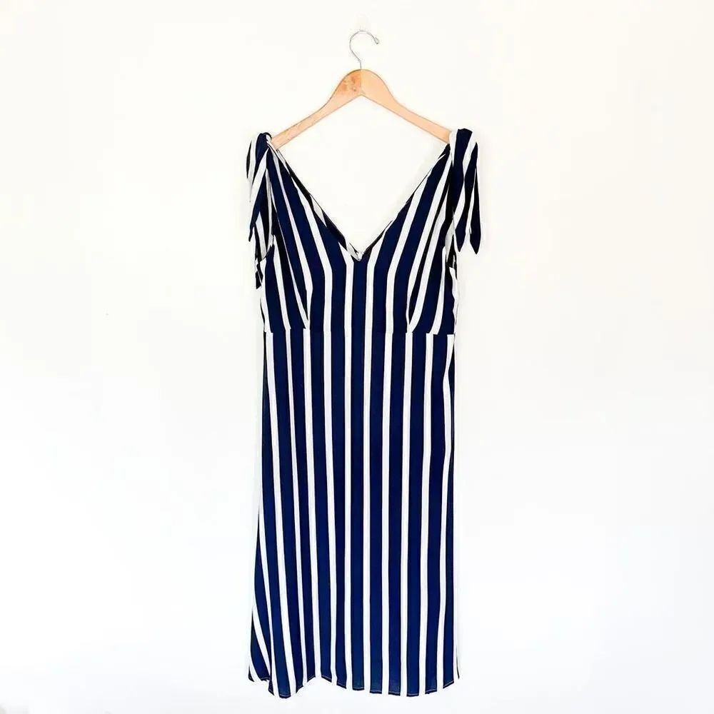 ASTARS Percy Midi Length Dress in White and Navy Stripe New With Flaw